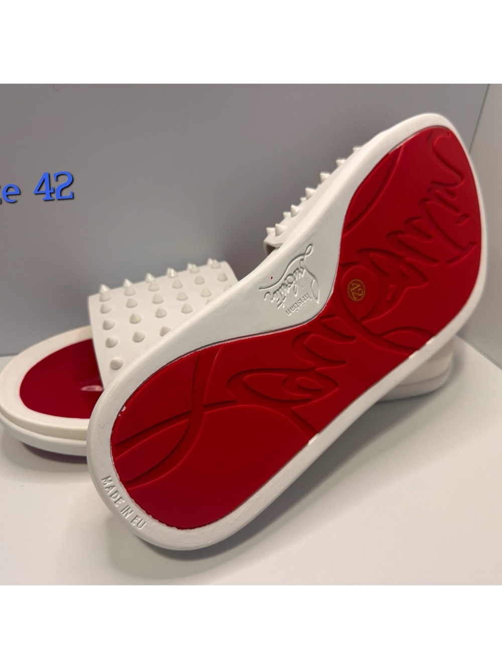 Christian Louboutin Kids White Spiked Slide with Red Sole